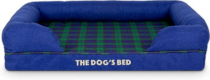 The Dog’s Bed Orthopedic Memory Foam Dog Bed with Bolsters, Oxford Fabric, Black Watch Tartan, M