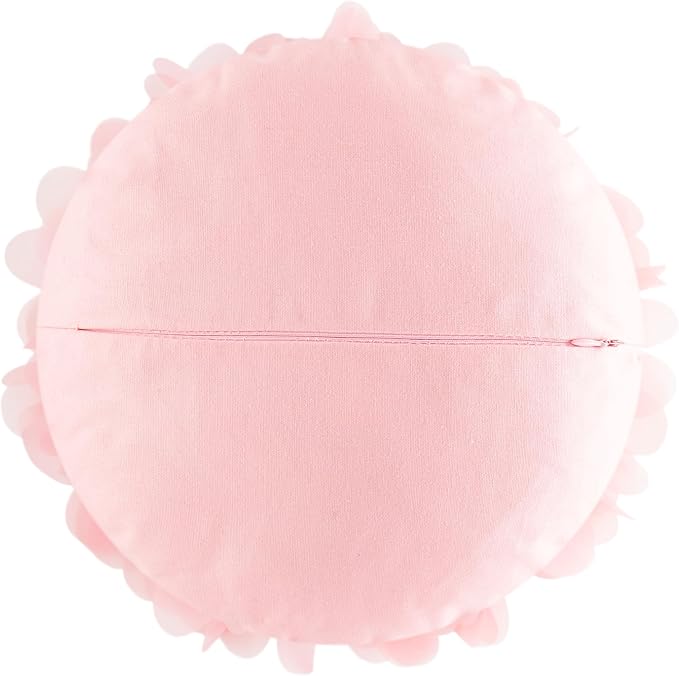 Handmade 3D Flower Round Throw Pillow Cute Decorative Daisy Accent Cushion Elegant Soft Floral Pillow with Insert for Couch Chair Car Bed Living Room Home Decor 14Inch Pink and White