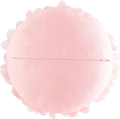 Handmade 3D Flower Round Throw Pillow Cute Decorative Daisy Accent Cushion Elegant Soft Floral Pillow with Insert for Couch Chair Car Bed Living Room Home Decor 14Inch Pink and White