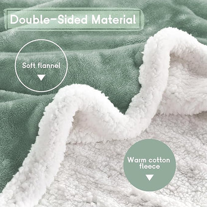 Heated Blanket Electric Throw Size 50''x60'' with 9 Heating Levels, 1-10 Hour Auto Shut Off, Machine Washable, Flannel & Sherpa Double-Sided Soft Warming Blanket for Couch, Bed, Office - Light Green