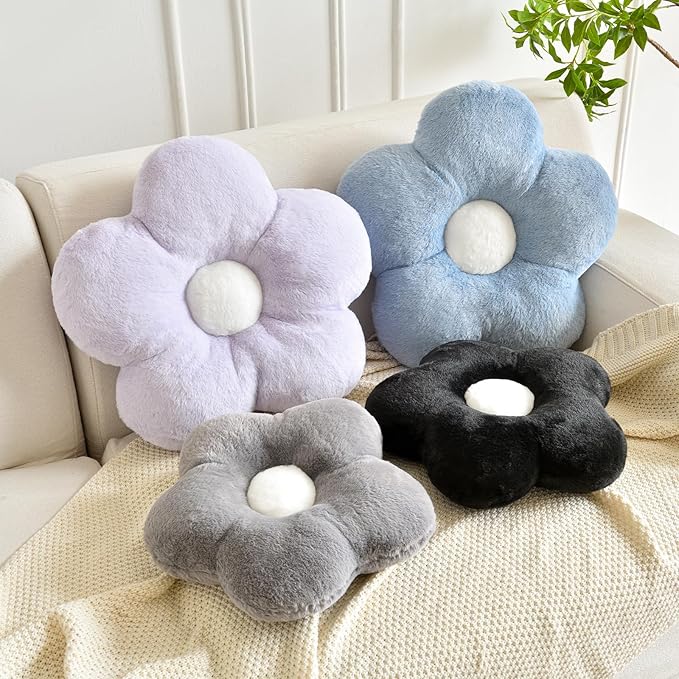 Flower Pillows, Soft Flower Shaped Pillow with Home Decorative for Couch Chair Bed,Flower Floor Throw Pillows for Adults Bedroom Living Room (Grey, 15 Inches)