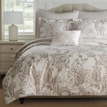 Levtex Home - Bennett Taupe Duvet Cover Set - Full/Queen Duvet Cover + Two Standard Pillow Cases - Floral Paisley - Taupe and Cream - Duvet Cover (90 x 94in.) and Pillow Case (26 x 20in.) - Cotton