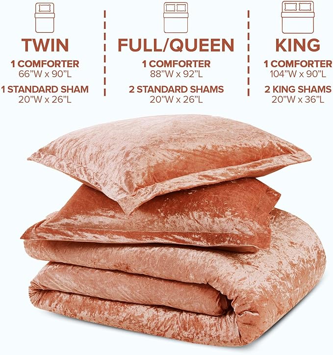 Comfort Spaces Luxe Queen Comforter Set Velvet Comforters for Queen Size Bed, Microfiber Reverse, Juliette, All Season Velvet Bedding Queen Size, Fluffy Bed Set, Sham, Full/Queen, Burnt Orange 3 Piece