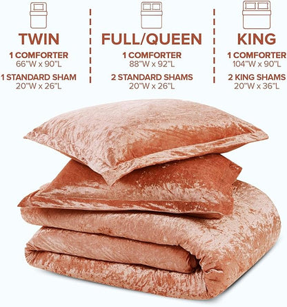Comfort Spaces Luxe Velvet Comforter Set - King Size, Microfiber Reverse, Juliette, All Season, Fluffy Bed Set, Sham, Burnt Orange 3 Piece