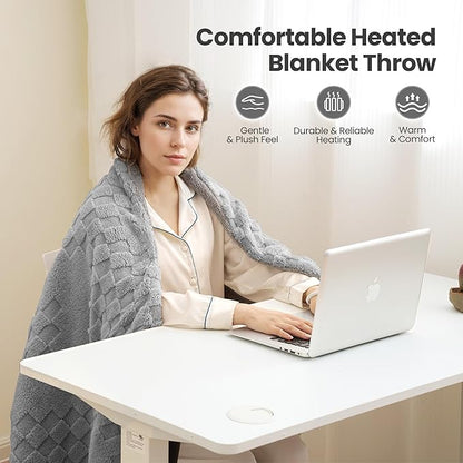 Heated Blanket, 50x60 Inch Electric Blanket, Throw Blanket with 6 Heat Settings and 1-4H Auto Off Timer, Machine Washable, Soft Flannel Fleece for Couches, Beds Office (Grey)
