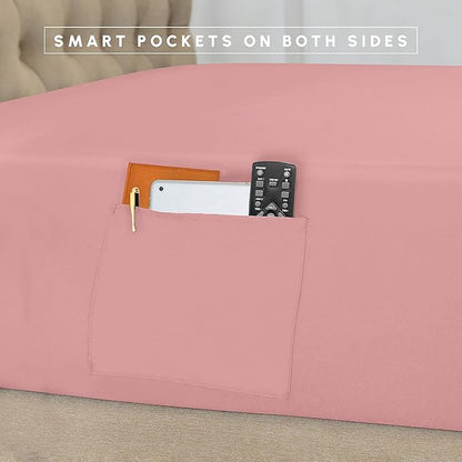 Elegant Comfort 8-Piece Pinch Pleated Comforter Set - All Season Complete Bed in a Bag, Includes 4pc Smart Sheet Set, Bed Skirt, Comforter, Matching Pillowcases and Shams, Full/Queen, Dusty Rose