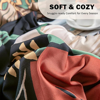Black Boho Floral Queen Comforter Set - 3 Piece Vintage Farmhouse Bedding Comforter Sets for All Season Soft Lightweight Mid Century Modern Bed Set, (1 Reversible Comforter and 2 Pillow Shams