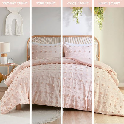 Intelligent Design Twin Duvet Cover Set, Clipped Jacquard Duvet Set Chic Pompoms Accent, All Seasons Lightweight Microfiber Bed Cover for Comforter with 1 Sham, Lucy, Twin/Twin XL Pink 2 Piece