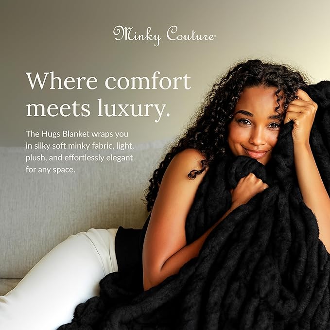 Minky Couture Hugs Blanket - Extra Plush Blanket for Premium Gifting - Stretchy Bubbled Cozy Throw - Silky Smooth - Durable & Machine-Washable - Travel-Friendly - Travel, Black