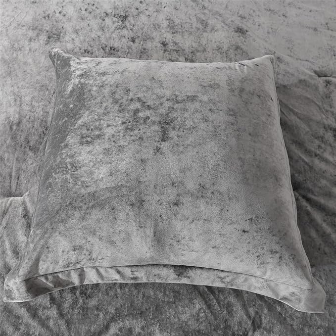 Sunshine Nicole Distressed Velvet Comforter Set, Distressed Velvet Face and Brushed Solid Microfiber Reverse, with Light Weight Soft Poly Fill, 5 Pieces Grey, King