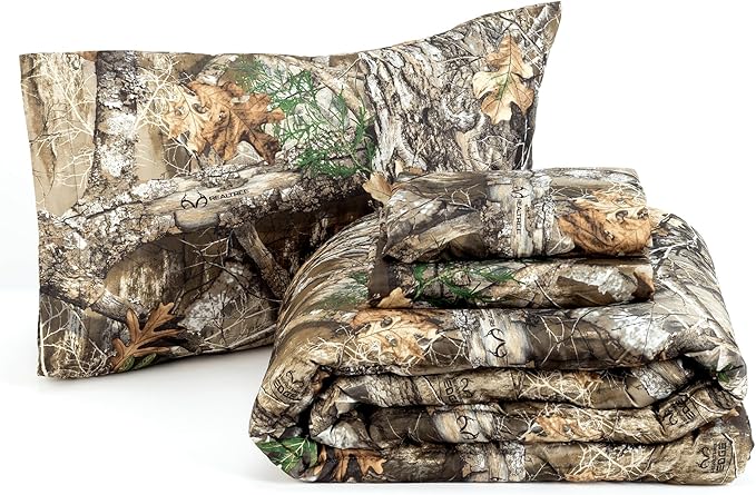 Northwest Realtree 4-Piece Twin Size Bed in a Bag Set, 1 Comforter, 1 Fitted Sheet, 1 Flat Sheet, 1 Pillowcase, All Seasons Bedding, Edge Camo