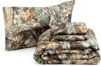 Northwest Realtree 4-Piece Twin Size Bed in a Bag Set, 1 Comforter, 1 Fitted Sheet, 1 Flat Sheet, 1 Pillowcase, All Seasons Bedding, Edge Camo