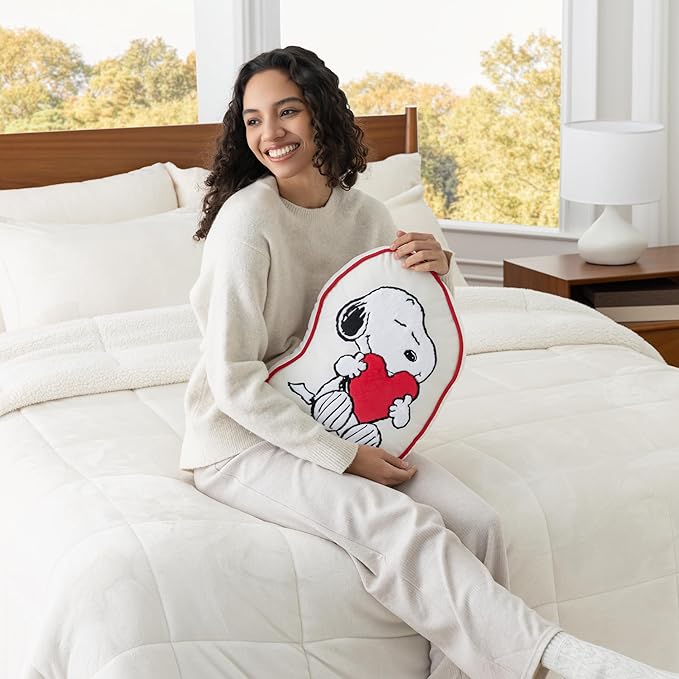 Berkshire Peanuts® Plush Throw Pillow, Gift Idea, Snoopy Cute Character Shaped Cushion, Soft Cozy Decor for Bed Couch Chair(Snoopy Heart Hug Pillow All Colorways, 15.5’’ L)