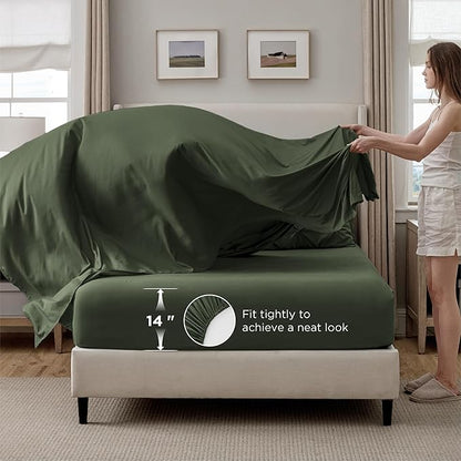 Bedsure Twin Comforter Set Olive Green - Bed in a Bag Twin Size Bedding 5 Pieces, GentleSoft™ Pintuck Bed Set Gift for Family, Pinch Pleat Olive Green Comforter with Sheets, Pillowcase & Sham
