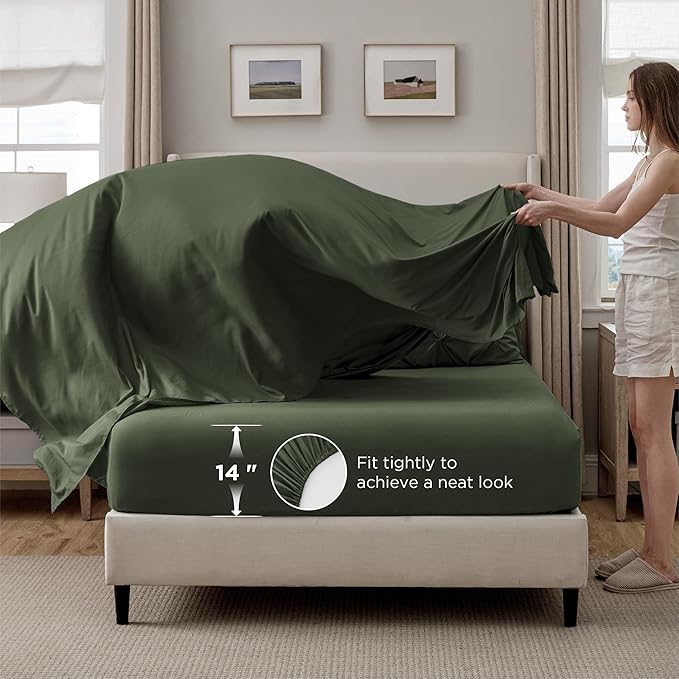 Bedsure Full Comforter Set Olive Green - Bed in a Bag Full Size Bedding Set 7 Pieces, GentleSoft™ Pintuck Bed Set Gift for Family, Pinch Pleat All Season Comforter with Sheets, Pillowcases & Shams