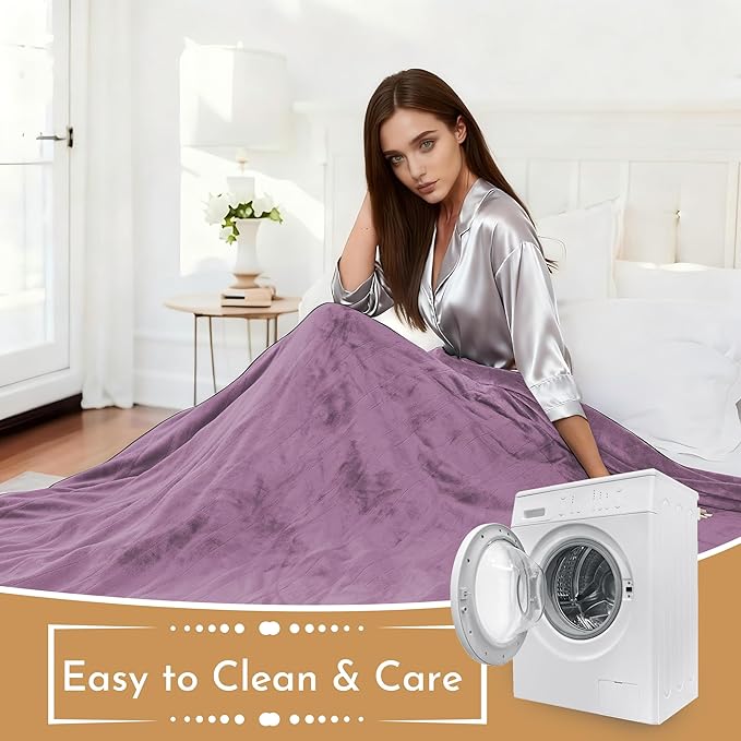 Electric Heated Blanket 84"x90" Queen Size Flannel Heated Blanket, Cozy & Warm for All Night, 5 Heat Settings & 10 Hours Auto Off, Machine Washable, Cameo Brown