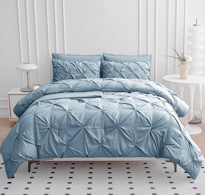 LANE LINEN Queen Bed Comforter Set 7 Piece - Microfiber All-Season Queen Size Bedding Comforter Set - Deep Pocket Fitted Sheets, Pillowcases & Shams - Soft Touch Extra Puffy Cozy Bedding - French Blue | Cozy sleep feel, Secure sheet fit, Breathable sof...