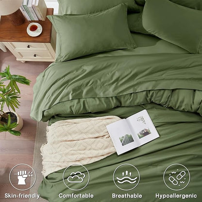 Anluoer Queen Comforter Set 7 Pieces, Green Bed in a Bag Queen Size, Lightweight Bedding Set with 1 Comforter, 2 Pillowcases, 2 Pillow Shams, 1 Flat Sheet, 1 Fitted Sheet