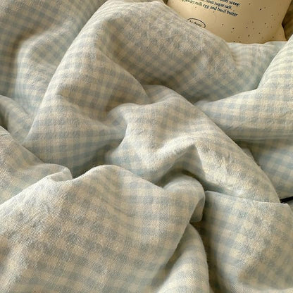 HighBuy Blue Gingham Comforter Set Twin XL, Modern Cute Plaid Grid Comforter Set with Lace Ruffles, Soft Fluffy Checkered Pattern Comforter with 2 Pillowcases Farmhouse Gingham Bedding Set
