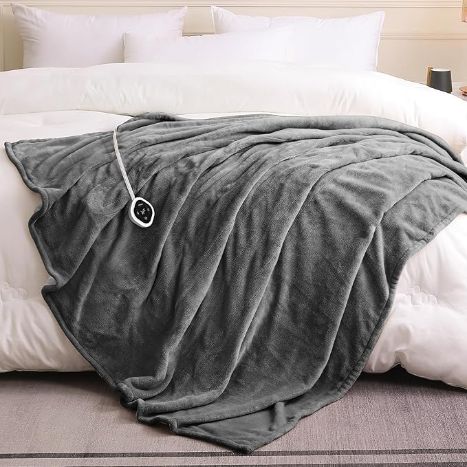 HOMLYNS LuxeHeat Heated Blanket Electric Blanket Full Size, Soft Flannel Sherpa Heating Blanket with 10 Heat Settings, 1-10 hrs Timer Auto Shut Off (72x84 inches, Grey)