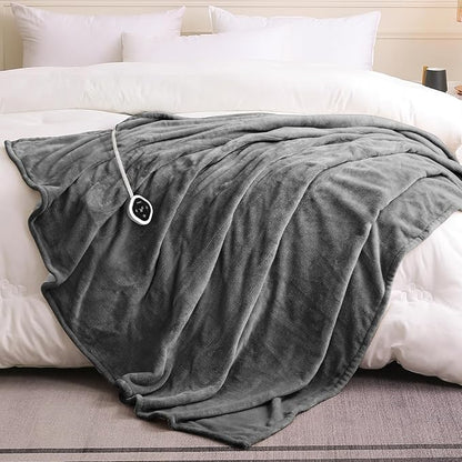HOMLYNS LuxeHeat Heated Blanket Electric Blanket Full Size, Soft Flannel Sherpa Heating Blanket with 10 Heat Settings, 1-10 hrs Timer Auto Shut Off (72x84 inches, Grey)