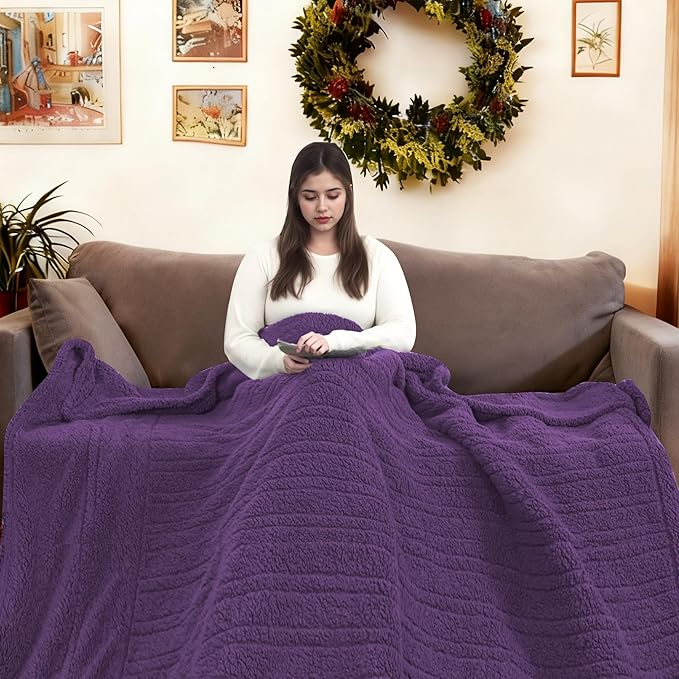 Electric Heated Blanket Twin Size 62"×84" with 9 Heating Levels & 1-10Hs Auto Off, Heating Blankets Double Sided Plush Sherpa, Energy Efficient, Machine Washable, Dark Purple