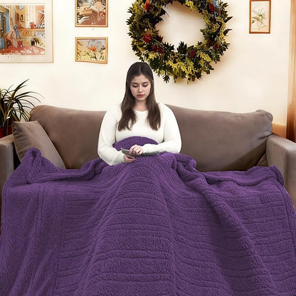 Electric Heated Blanket Twin Size 62"×84" with 9 Heating Levels & 1-10Hs Auto Off, Heating Blankets Double Sided Plush Sherpa, Energy Efficient, Machine Washable, Dark Purple
