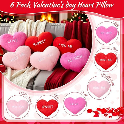 Novabright 6 Pcs Valentines Day Heart Pillows 12", Love Heart Shaped Pillow Plush Throw Pillow, Cute Pink Pillows for Gifts Valentines Day Living Room Bedroom Decor(Conversation)