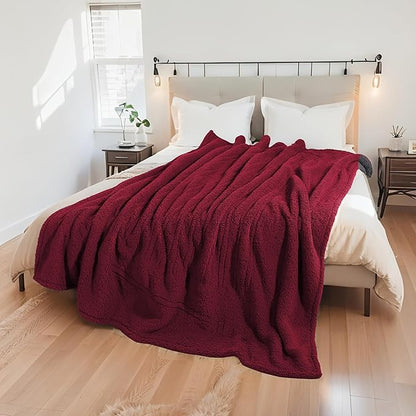 Electric Heated Blanket Full Size 72"×84" with 9 Heating Levels & 1-10Hs Auto Off，Double Sided Plush Sherpa, Energy Efficient, Machine Washable, for Couch & Bed, Red