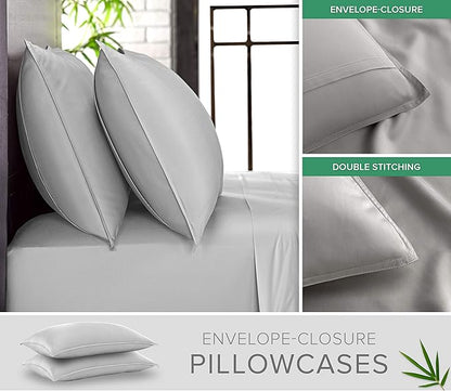 Pure Bamboo Short Queen Sheets for RV Camper (60"x75") - Genuine 100% Organic Viscose Derived from Bamboo Bed Sheet Set, Soft & Cooling, 2 Year Quality Promise (Short Queen, Silver Pearl)