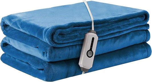 Electric Heated Blanket Throw Size 50"×60", Breathable & Luxurious Flannel, Soft Warm Gift with Over-Heat Protection, 4 Heating Levels & 3 H Auto Shut Off, Machine Washable, Lake Blue
