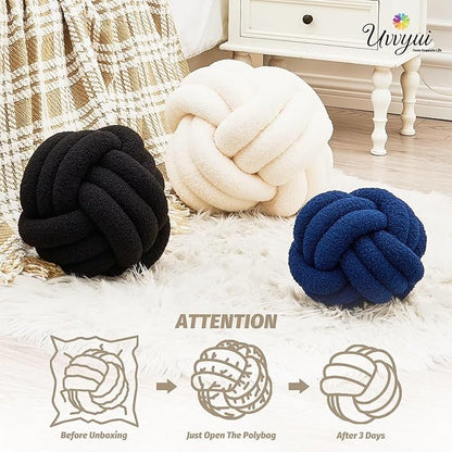 Uvvyui Knot Pillow Ball, Soft Home Decorative Round Throw Pillow, Handmade Knotted Plush Pillow, Round Boucle Pillow Cushion (8.6 Inches Ivory)
