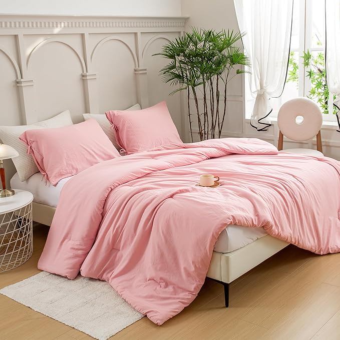 Ultra-Soft Blush Light Pink Comforter Set Full Size for Girls Women - Cozy PolyCotton - 1 Down Alternative Comforter & 2 Pillowcase - All Season Lightweight Comfy Bed Blanket Bedspreads Quilt