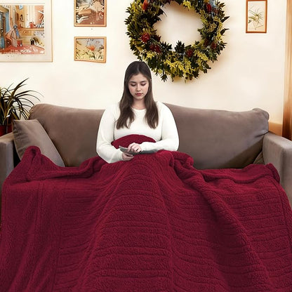 Electric Heated Blanket Throw Size 50"×60" with 9 Heating Levels & 1-10 Hs auto Off, Heating Throw Double Sided Sherpa, Energy Efficient, Machine Washable, for Couch & Office, Red