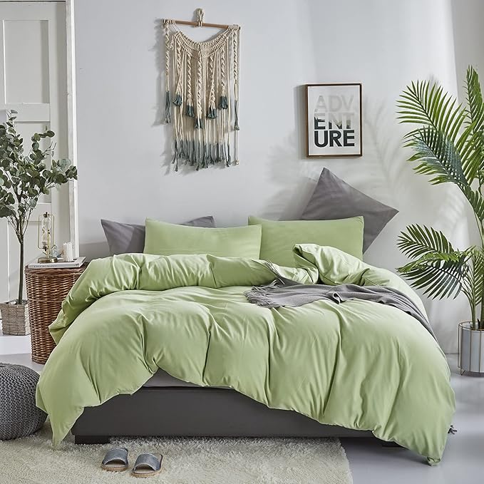 KAREVER Sage Green Comforter Set Full Bedding Set Lightweight Women Soft Durable Light Mint Green Blanket 3 PCs Men Full Size Sage Green Breathable Bed Comforter Set