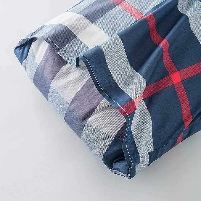 Cottonight Navy Blue Plaid Comforter Set King Buffalo Checkered Comforter Lightweight Blue Grid Bedding Set Super Soft Blue Red and White Plaid Bedding Set for Men Boys Adults