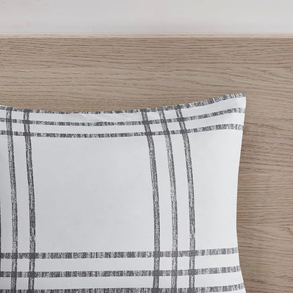 Intelligent Design Pike Reversible Comforter Set, Cottage Plaid Print, Modern Cabin Lifestyle, Down Alternative, All Season Bedding with Matching Sham, Twin/Twin XL White/Grey 2 Piece