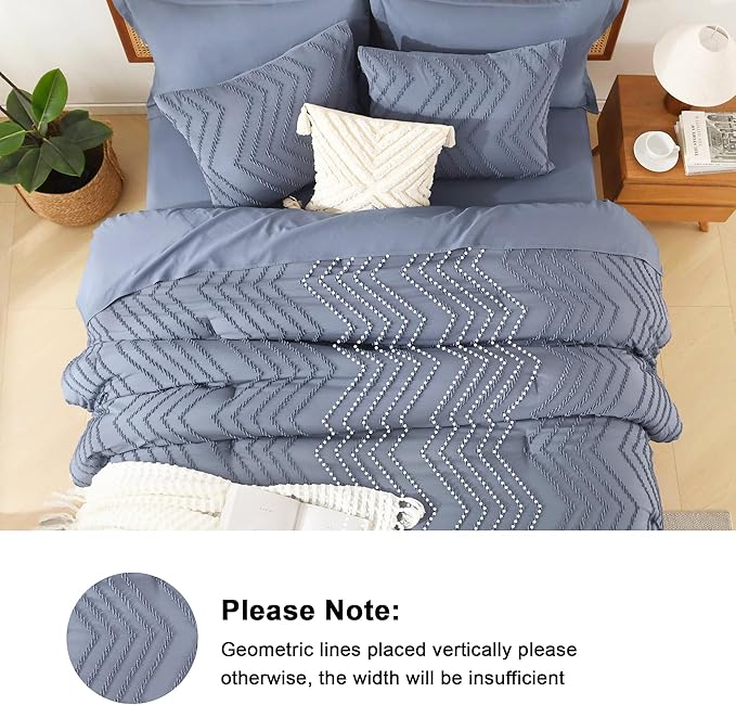 Litanika King Size Comforter Set with Sheets Bluish Grey - 7 Pieces Bed in a Bag King Chevron Tufted Complete Bedding Sets with Comforter, Sheets, Pillowcases & Shams
