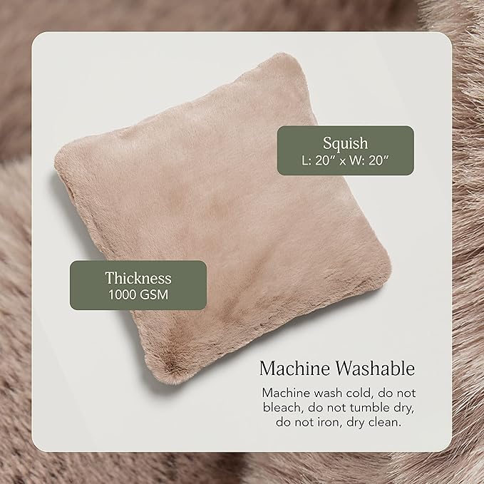 UnHide Squish - Faux Fur Pillow - Extra Soft Throw Pillow - Square Shaped Pillow, Polyester Fill - Machine Washable - Perfect for Living Room, Bedroom, or Guest Room - 20” x 20” - Mocha Shar Pei