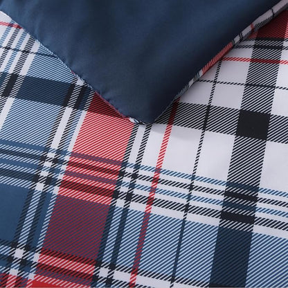 MaiRêve Full Size Plaid Comforter Set Navy Red, Classic 7 Pieces Farmhouse Bedding Set, All Season Lightweight Bed in A Bag with Sheets, Pillowcases & Shams