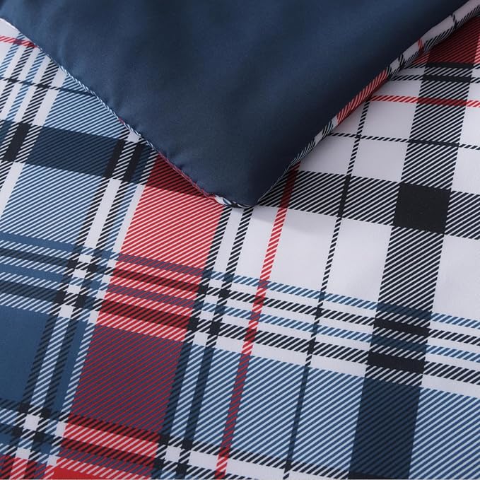 MaiRêve Twin XL Size Plaid Comforter Set Navy Red, Classic 5 Pieces Farmhouse Bedding Set, All Season Lightweight Bed in A Bag with Sheets, Pillowcase & Sham