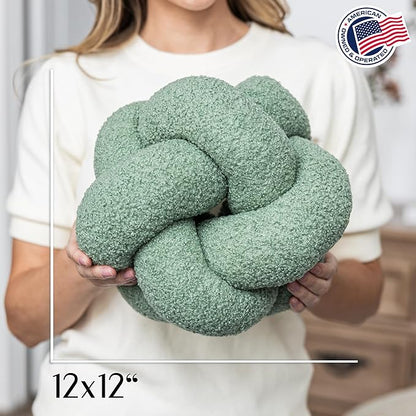 SAMIAH LUXE Sage Green Knot Pillow Ball 12" for Home Decor, Living Room, Teddy Boucle Knotted Decorative Pillow