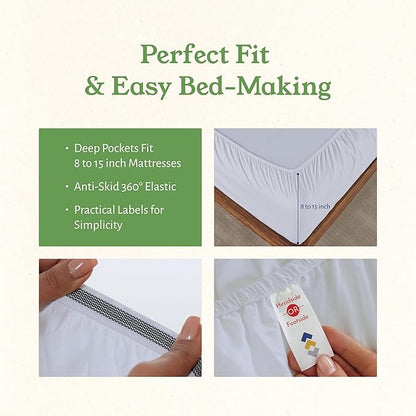 California Design Den Full Sheet Set - Soft 100% Organic Cotton Sheets with Deep Pockets, Crisp Percale, Breathable and Durable Bedding Set - White