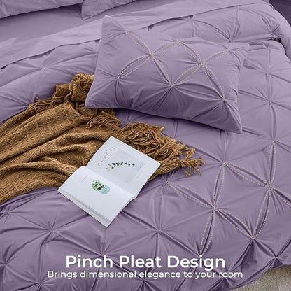 Sasttie Twin Comforter Set, 5-Piece Bed in a Bag, Pintuck Bedding Sets for All Season, Includes Comforter, Flat Sheet, Fitted Sheet, Pillowcase and Pillowsham, New Purple