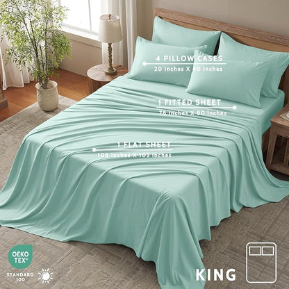 King Size Sheets Set - 6 Piece Luxuriously Soft & Cooling Sheets King Size - Ultra Soft 16" Deep Pocket King Sheet Set - Fitted Sheet & Pillowcase Sets (King Spa Blue)