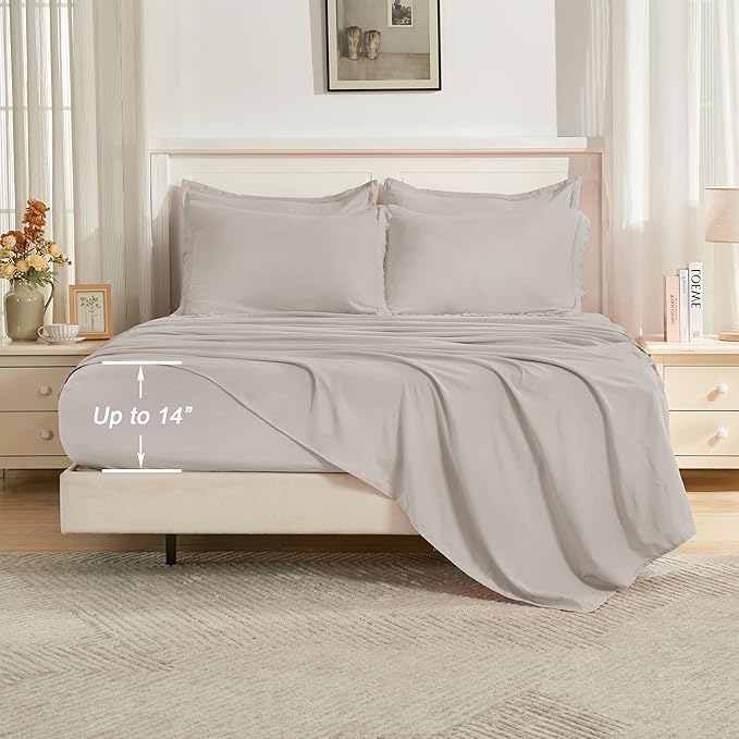 Andency California King Size Comforter Set with Sheets Heather Grey - 7 Pieces Cal King Bed in a Bag Boho Bedding Sets, Bed Set with Comforter, Sheets, Pillowcases & Shams