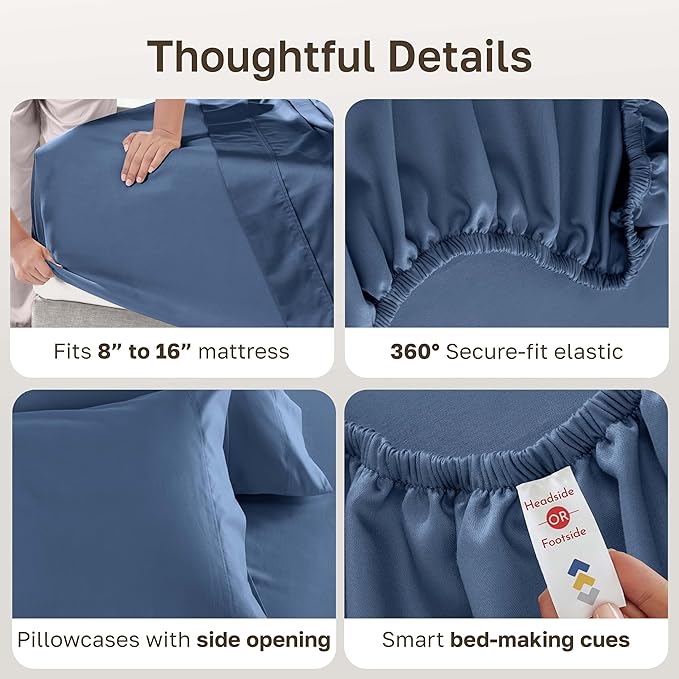 California Design Den Luxury King Size Sheet Set - 100% Cotton, 600 Thread Count Deep Pocket King Sheets, Hotel-Quality Bedding with Sateen Weave - Royal Navy Blue