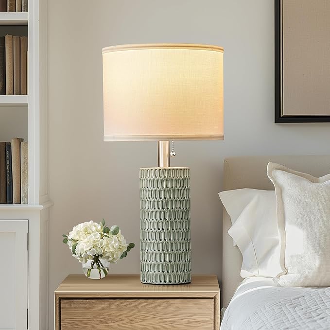 Table Lamps for Living Room Set of 2, Ceramic Table Lamps for Bedroom, 20" Modern Lamps for Night Stands, Green