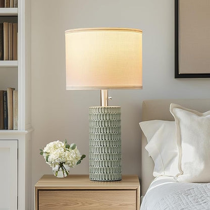 Table Lamps for Living Room Set of 2, Ceramic Table Lamps for Bedroom, 20" Modern Lamps for Night Stands, Green