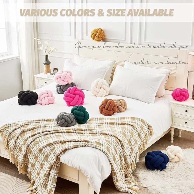 Uvvyui Knot Pillow Ball, Soft Ivory Home Decor Knotted Pillows, Handmade Round Plush Throw Pillow, Aesthetic & Cute Large Decorative Pillows for Bed, Floor, Couch, Bedroom Home Decor 11 inches